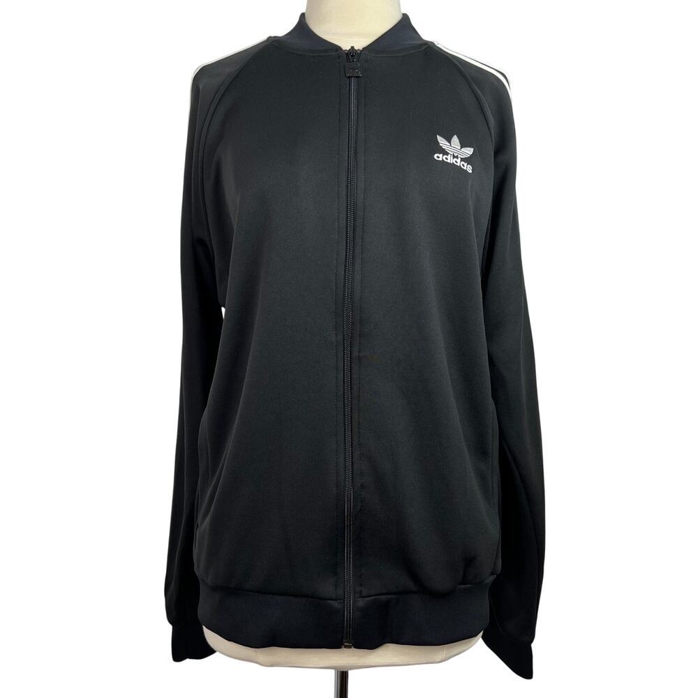 Adidas Classic Sport Full Zip Track Jacket Long Sleeves Black Athleisure Size M